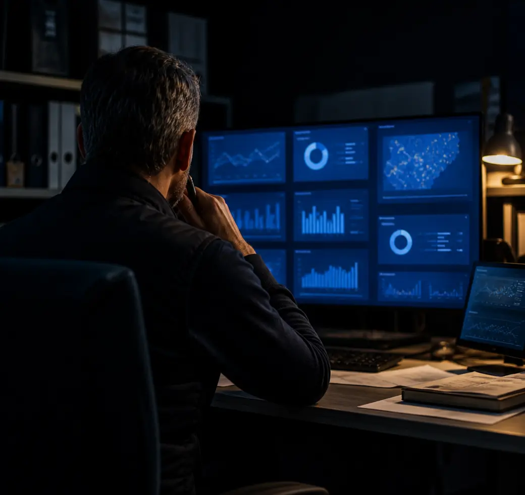 A manager reviewing several stores’ figures on a FIVOX dashboard
